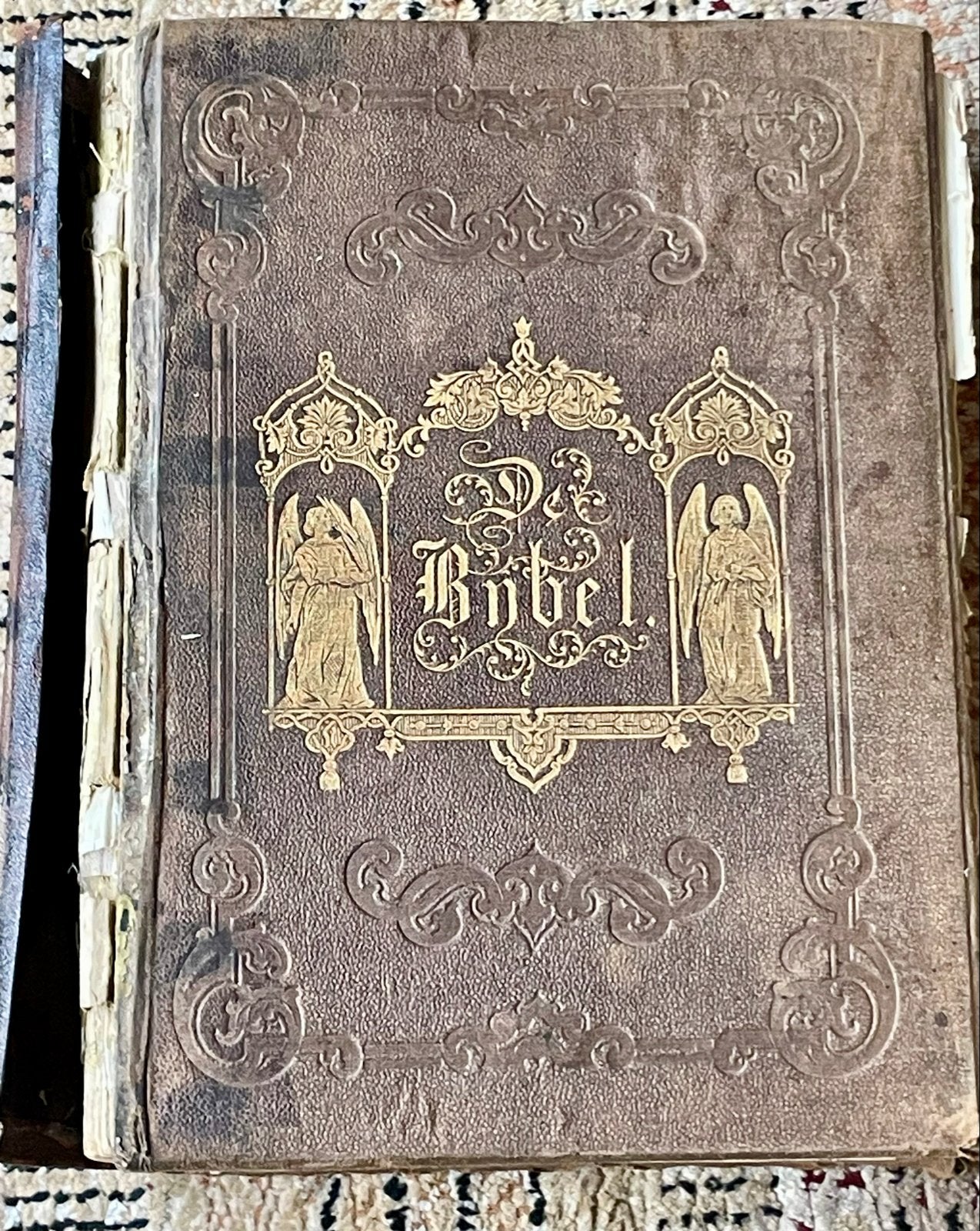 Antieke Bijbel uit 1849 met leren kaft en staalgravures, Antiek en Kunst, Ophalen of Verzenden