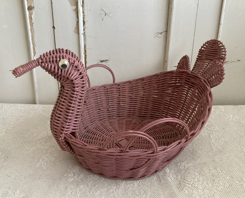 Brocante roze rieten mandje / Eend - eendje / eiermandje, Ophalen of Verzenden