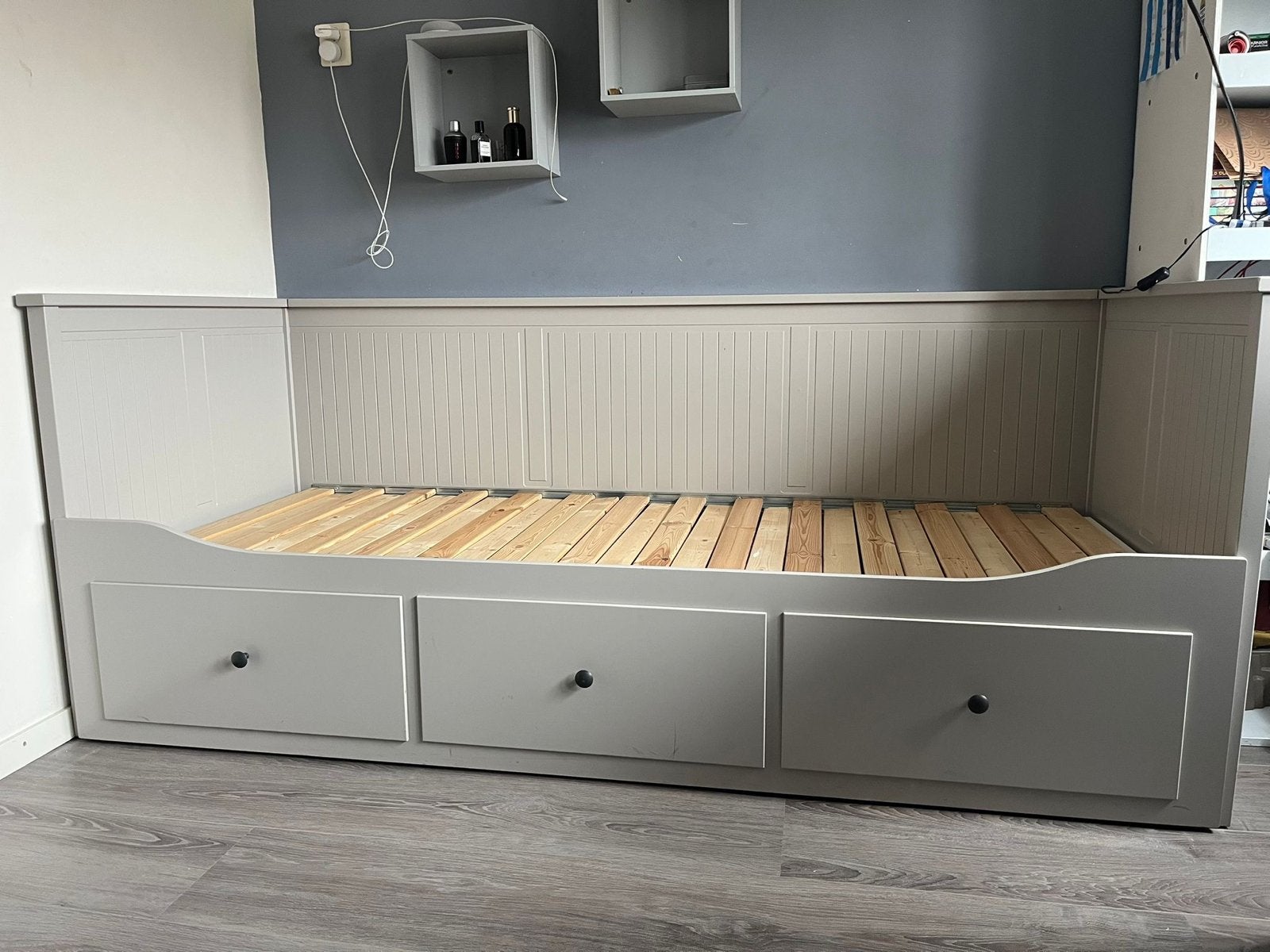 IKEA Hemnes Bedbank met 3 lades - Grijs, Ophalen, Tweepersoons, 80 cm, 200 cm