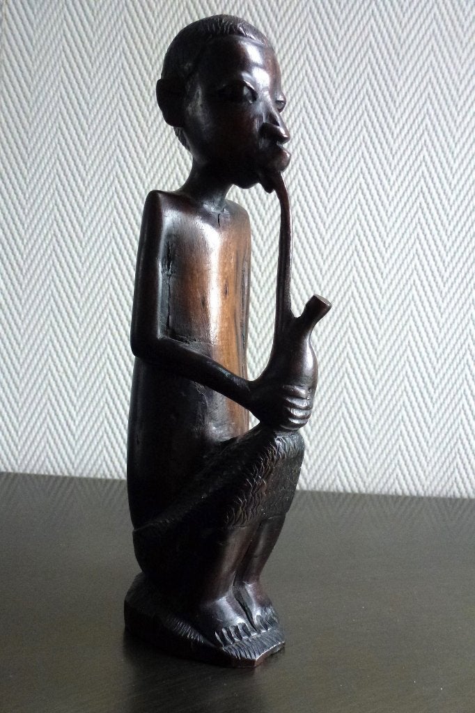 Vintage Handgesneden Makonde beeldje van ebbenhout ca 1960, Minder dan 20 cm, Ophalen of Verzenden, Handgemaakt, Hout