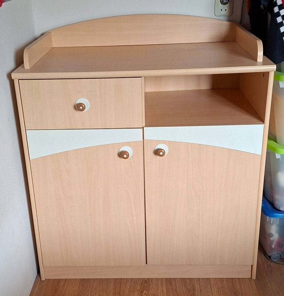 Houten commode met lade en kastruimte, Ophalen, Gebruikt, 50 tot 70 cm, 75 tot 100 cm