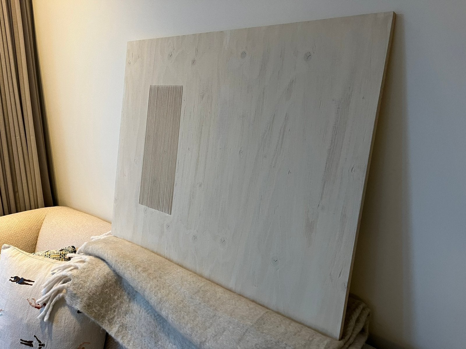 Zelfgemaakt kunstwerk beige hout en draad, Ophalen