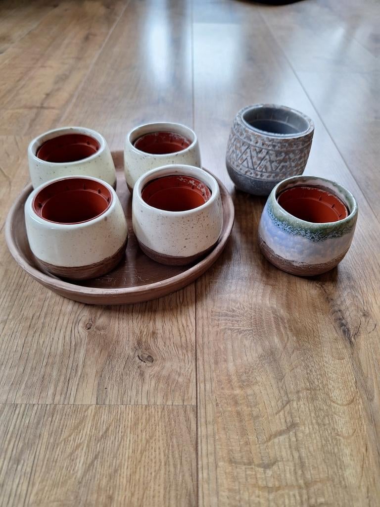 Bloempotjes 6st met Onderzetter, Tuin en Terras, Bloempotten, Rond, Binnen, Ophalen of Verzenden, Aardewerk