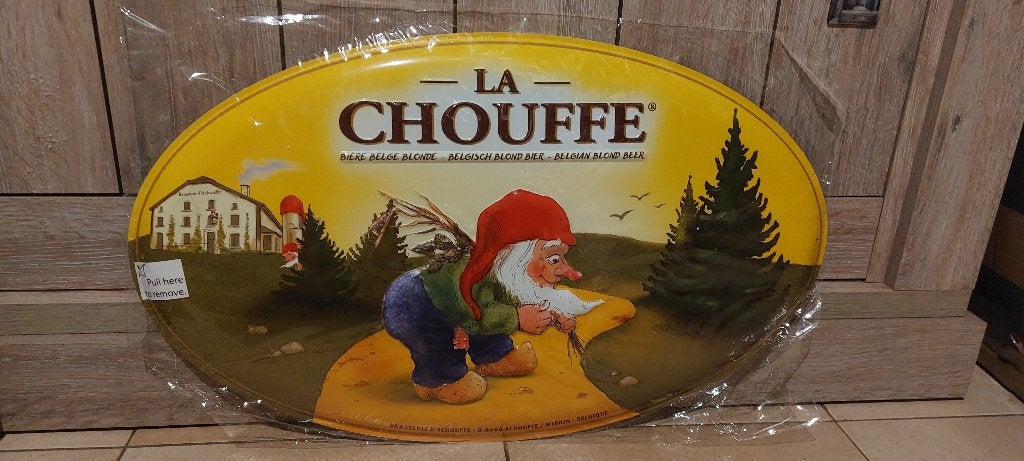 Reclamebord La Chouffe blond bier (nieuw in verpakking), Ophalen of Verzenden, Nieuw, Reclamebord, Plaat of Schild, Overige merken