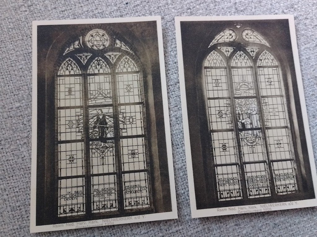 Oude Hervormde Kerk,Glas in lood ramen Nieuwerkerk ad IJssel, Ophalen of Verzenden, 1920 tot 1940, Ongelopen, Zuid-Holland