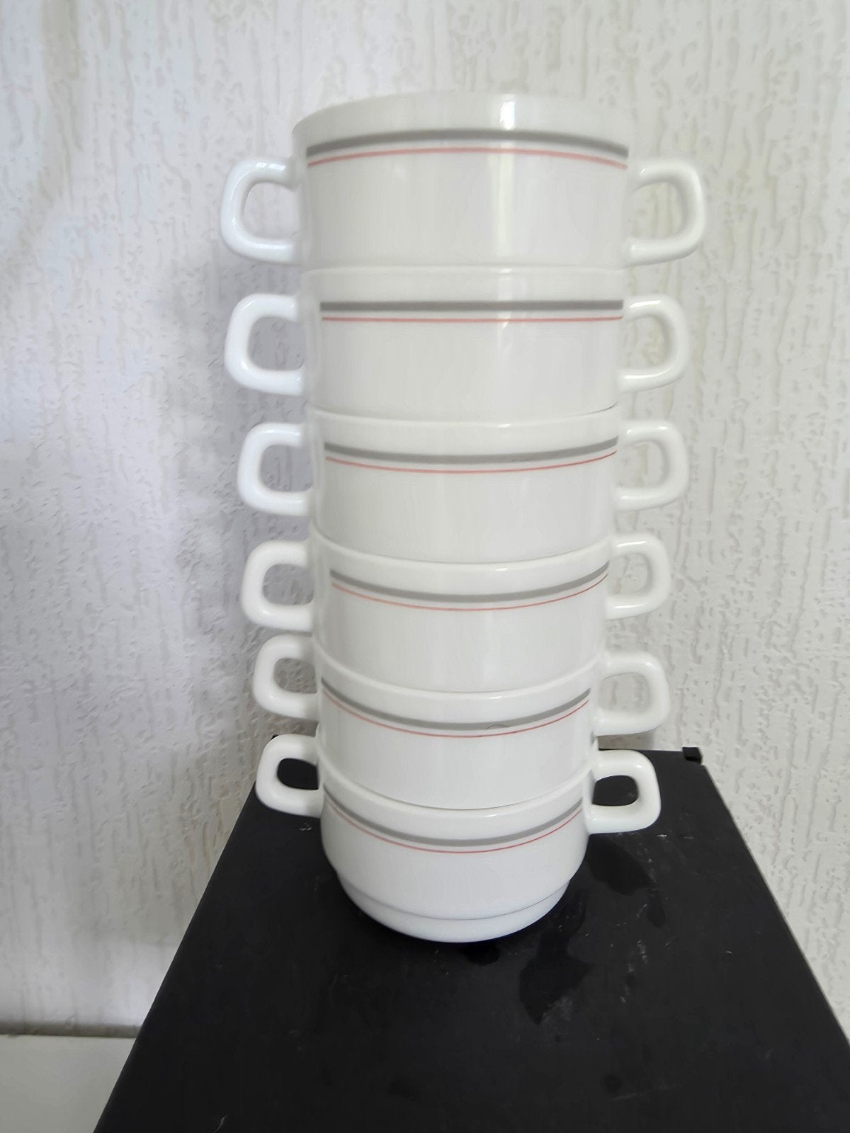 Set van 6 Arcopal France soepkommen met oren - 10cm diameter, Antiek en Kunst, Ophalen of Verzenden