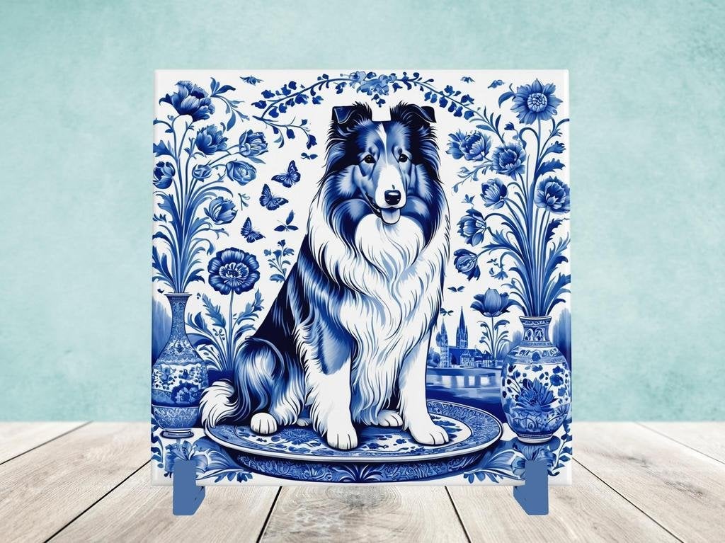 Collie Delfts Blauwe tegel incl houder, Ophalen of Verzenden, Nieuw