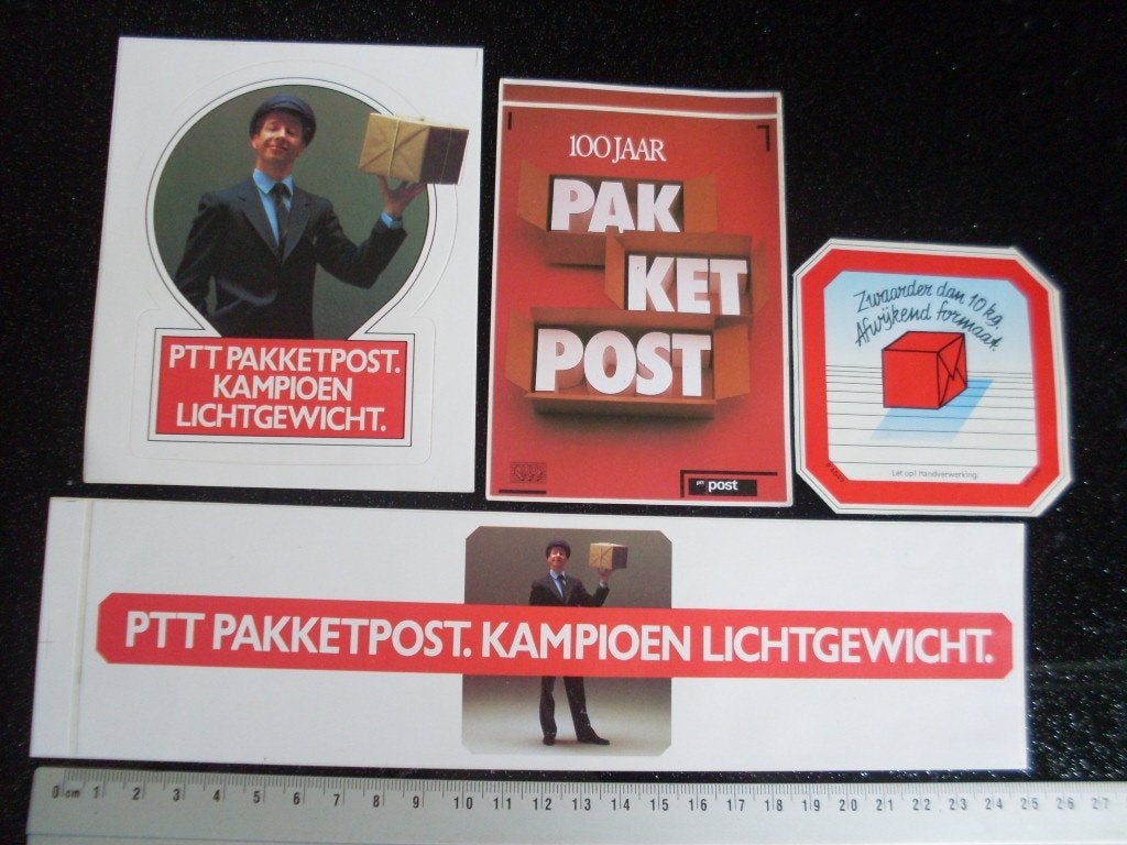 4x sticker ptt pakketpost kampioen lichtgewicht pakketten, Verzenden, Zo goed als nieuw, Bedrijf of Vereniging