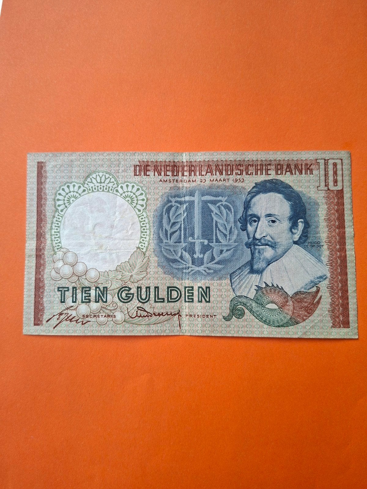 10 gulden Hugo de Groot uit 1953 in ZF, Postzegels en Munten, Bankbiljetten | Nederland, Ophalen of Verzenden, 10 gulden, Los biljet