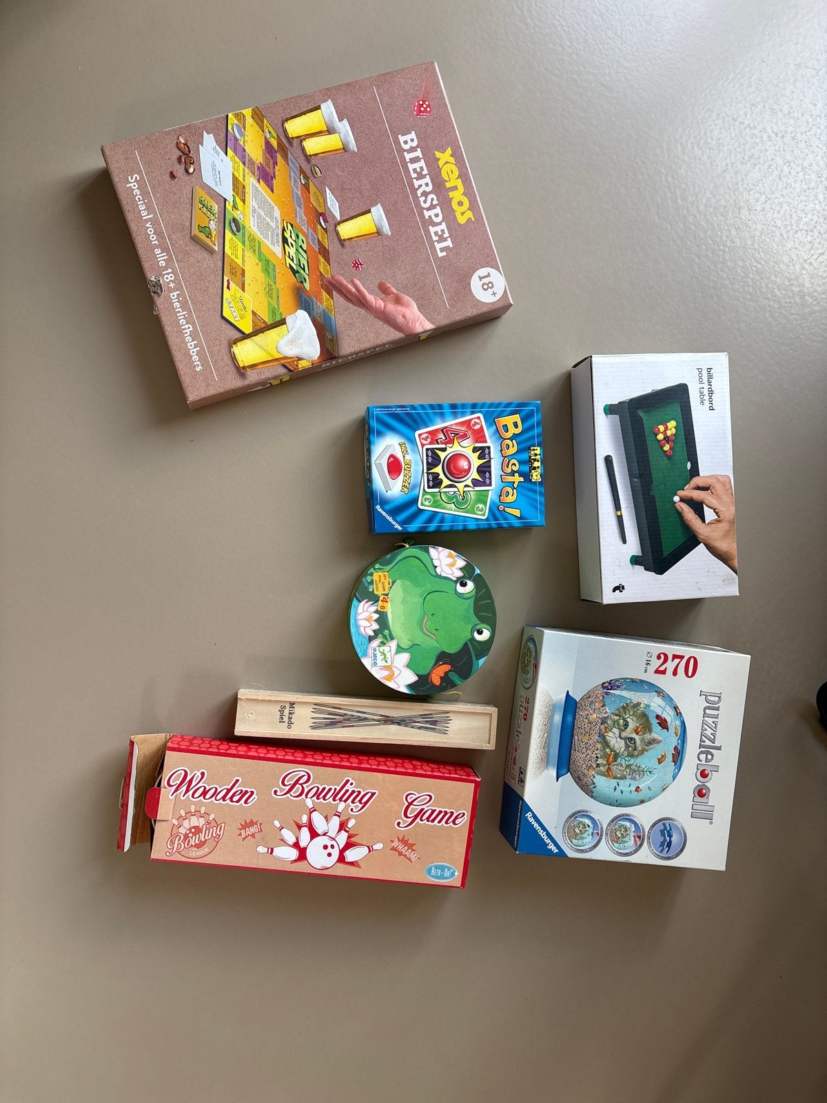 Diverse Spelletjes: Bier-, Bowling-, Basta!, Mikado, Pooltaf, Een of twee spelers, Ophalen of Verzenden, Gebruikt