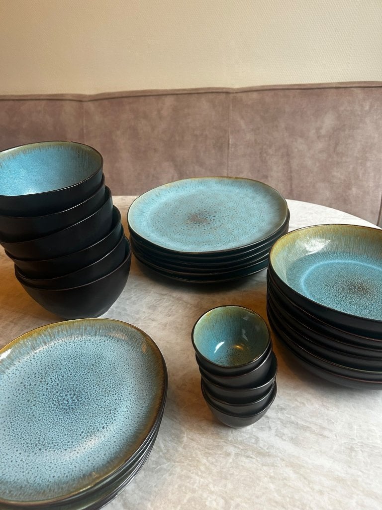 Palmer serviesset 29-delig – 6 personen – turquoise/blauw, Ophalen, Gebruikt, Overige merken, Bord(en)