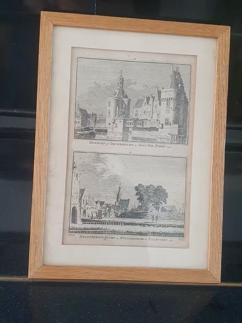 Grav. 1750 Drommedaris OostIndischeToren Enkhuizen Spilman, Antiek en Kunst, Ophalen