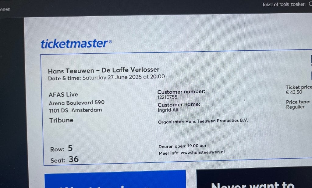 de laffe verlosser 27-06-26, Tickets en Kaartjes, Twee personen, Juni