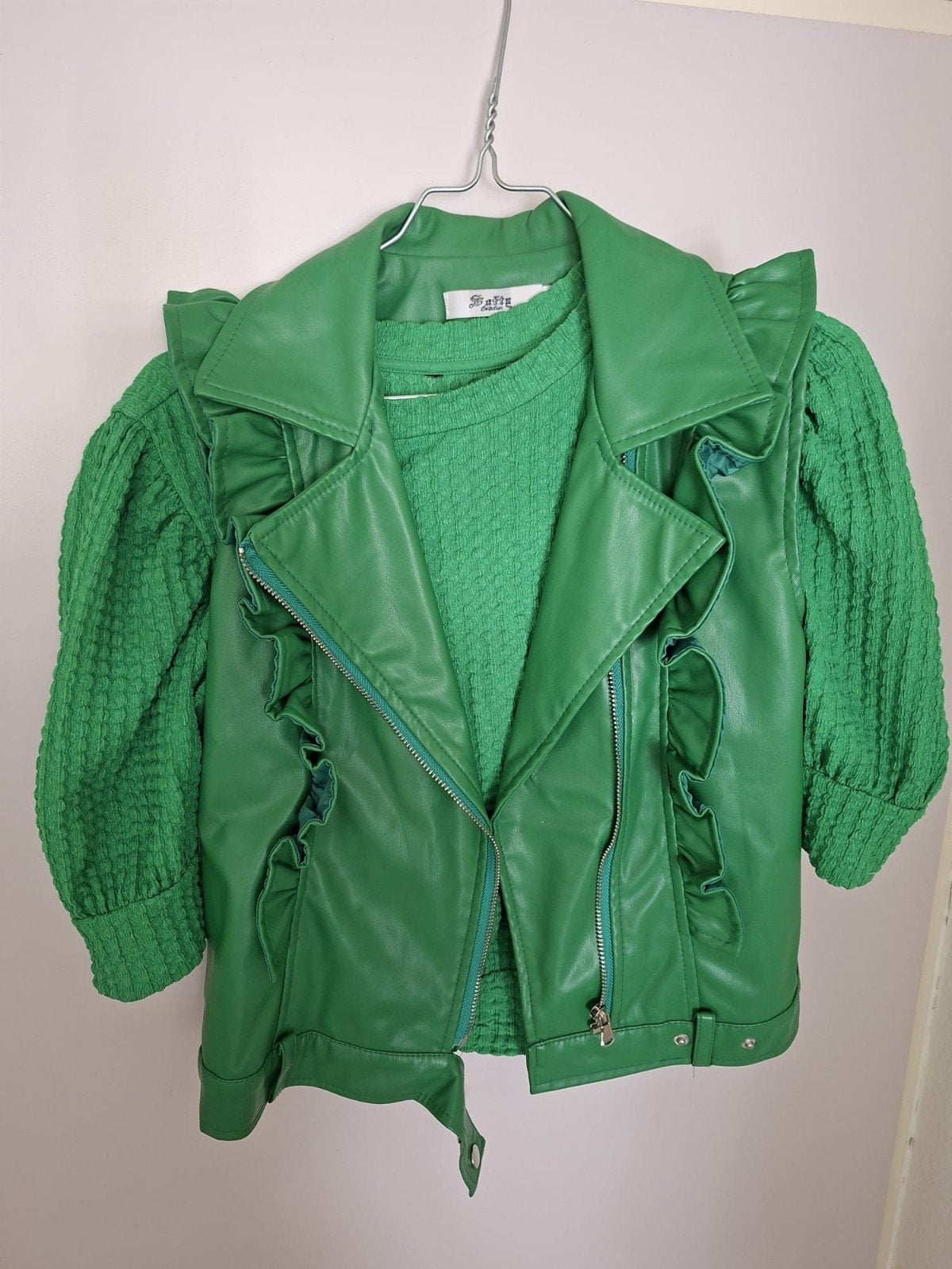 Groene leren jas met gebreide mouwen, Maat 38/40 (M), Ophalen of Verzenden, Groen, Onbekend