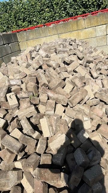 720m2 heidegrijs betonklinkers keiformaat straatstenen erfve, Tuin en Terras, Bij dit gebruikte product niet te achterhalen, Gebruikt