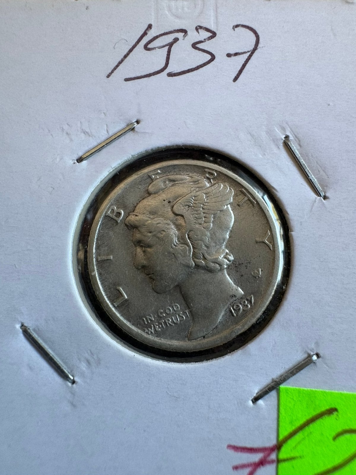 Zilveren 1 Dime 1937 - USA Mercury Dime (Philadelphia), Postzegels en Munten, Munten | Amerika, Ophalen of Verzenden, Noord-Amerika