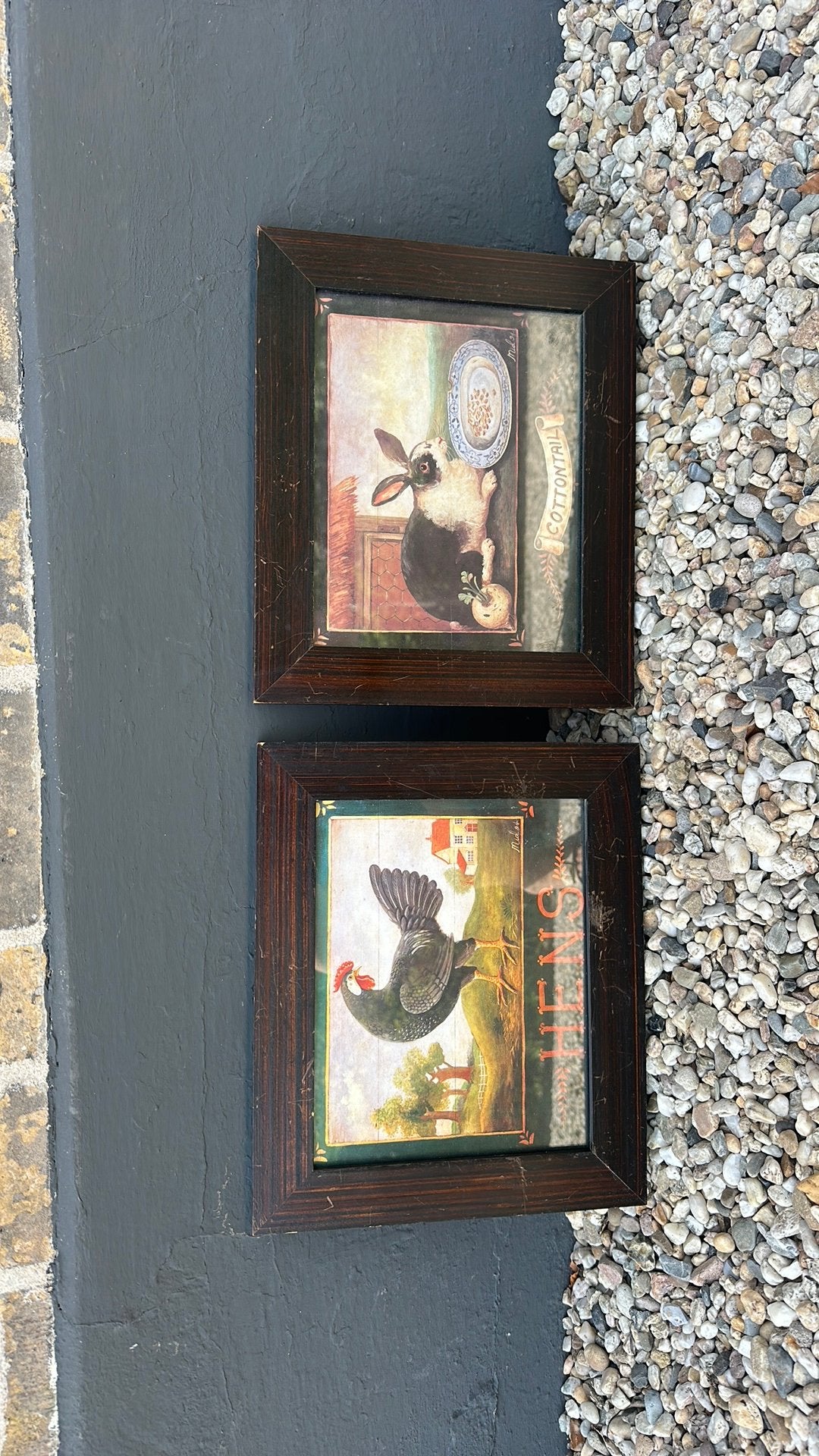 Leuke schilderijtjes met kip en konijn, Minder dan 50 cm, Gebruikt, Ophalen of Verzenden, Schilderij
