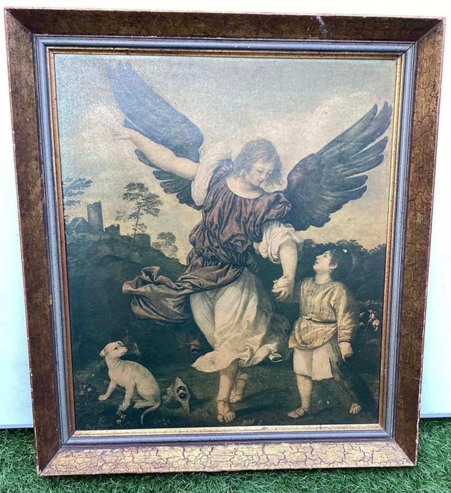 RAFAËL MET KLEINE TOBIAS EN HOND RELIGIEUZE ITALIAANSE KUNST, Ophalen of Verzenden