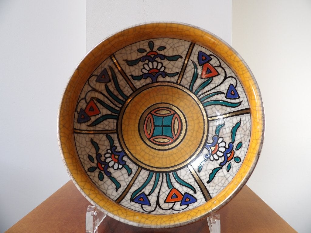 Craquelé aardewerk schaal Longwy stijl Belgisch/Frans, Ophalen of Verzenden