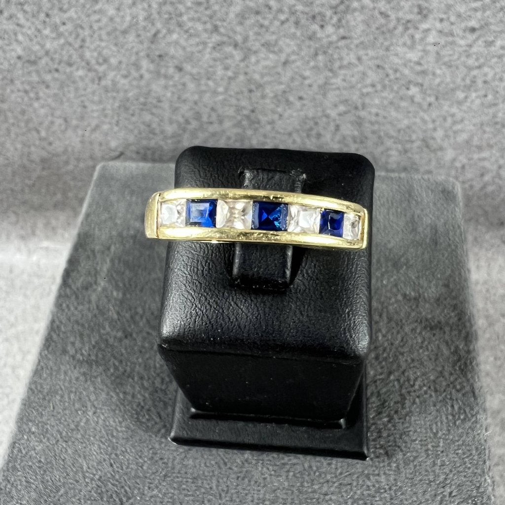 Gouden ring | 14K | 4,3gr | rijring zirk/saffier | 411573, 18 tot 19, Ophalen of Verzenden, Zo goed als nieuw, Dame