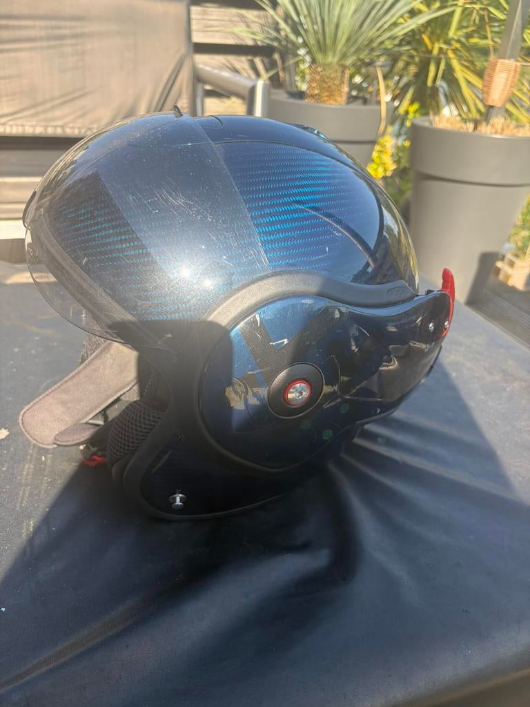roof boxer helm carbon blue Maat Xs/S, Fietsen en Brommers, Brommerhelmen, Ophalen of Verzenden, Gebruikt