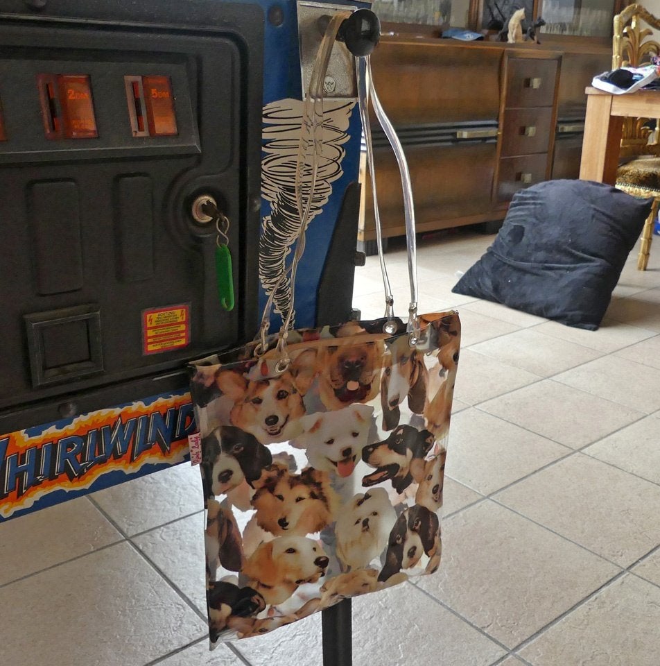 Hondenprint tas plastic schoudertasje damestas hondjes, Ophalen of Verzenden, Zo goed als nieuw, Beige, Schoudertasje