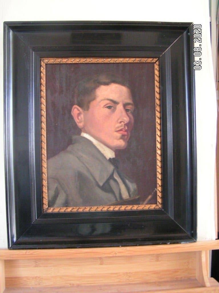 Hubert Bekman olieverf op bord (paneel) Zelfportret uit 1940, Antiek en Kunst, Paneel, Bijzondere lijst, Nederlandse school, Portret of Personen