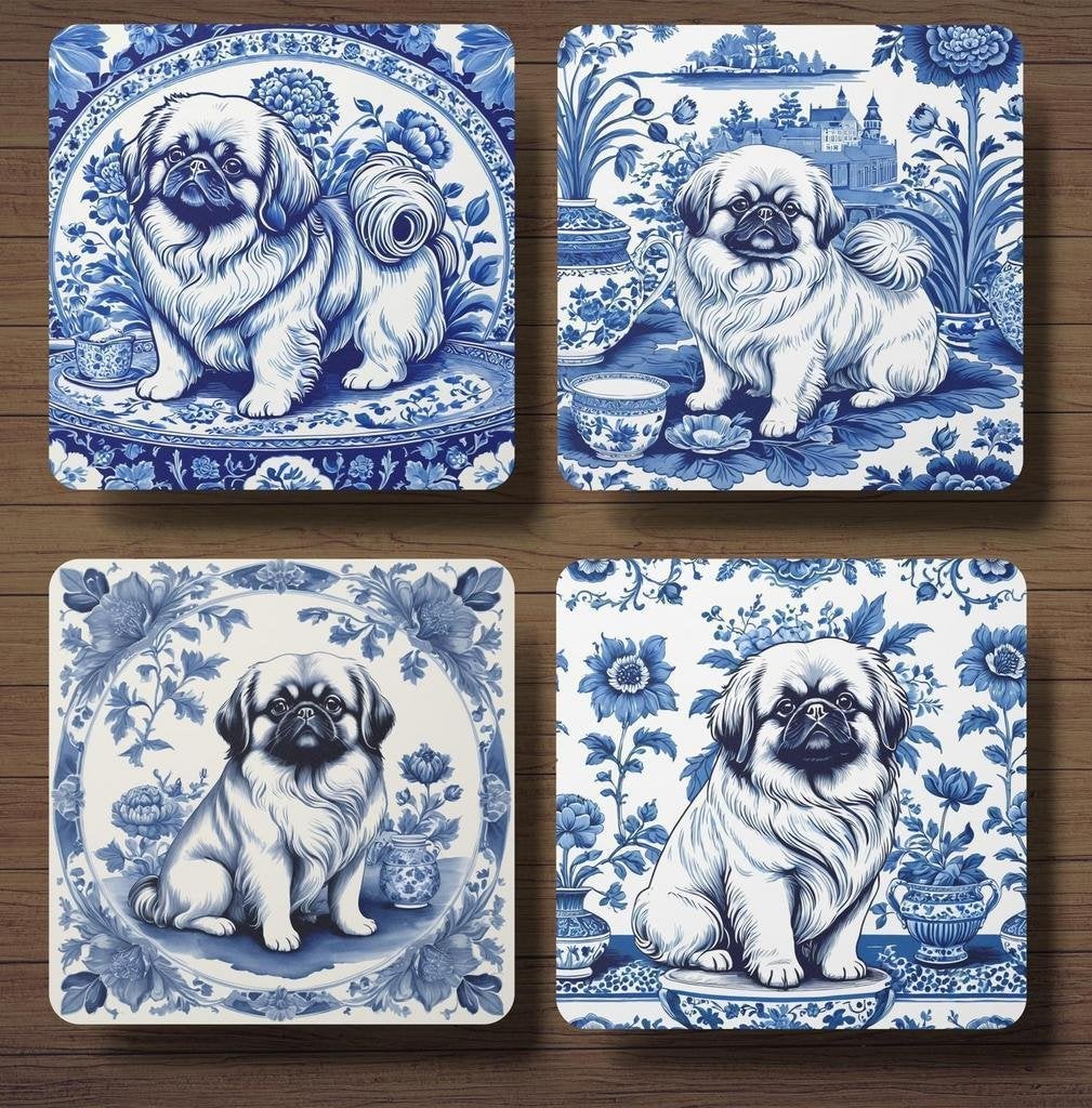 Pekinees Delfts Blauw onderzetters met houder, Ophalen of Verzenden, Nieuw
