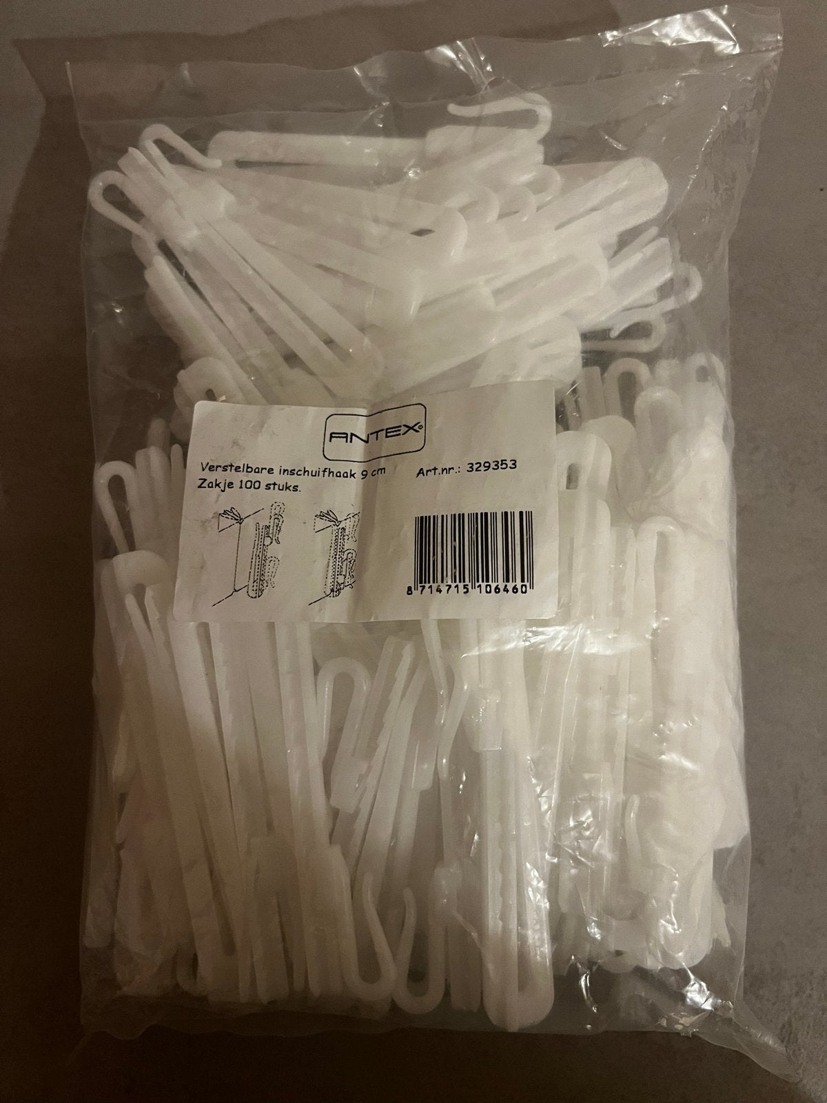Antex verstelbare inschuifhaken 9 cm, zakje 100 stuks, Ophalen, Met haken, Overige merken, Wit