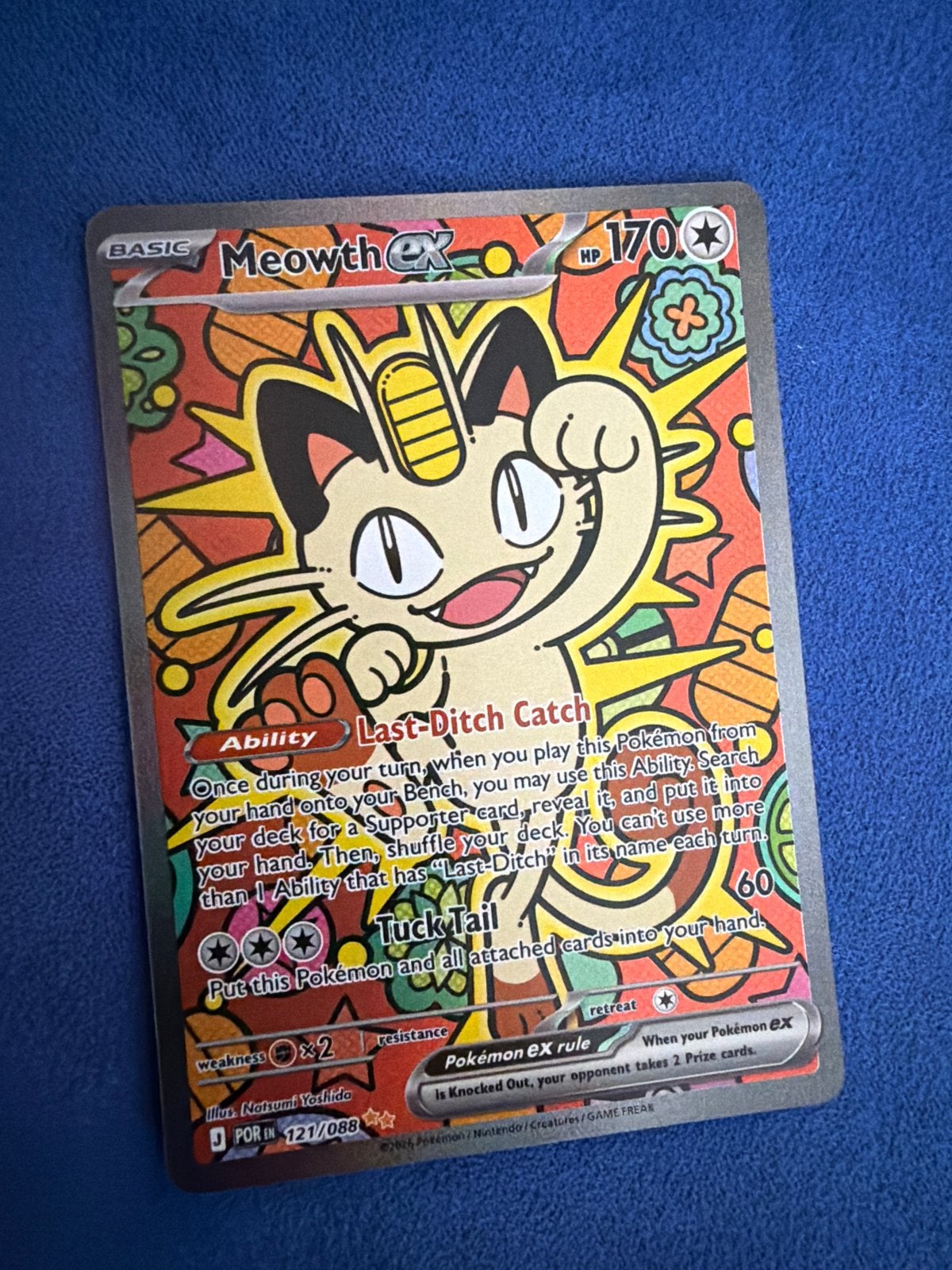 Pokémon Kaart Meowth ex 121/088 - Japanse Promo, Ophalen, Zo goed als nieuw, Losse kaart