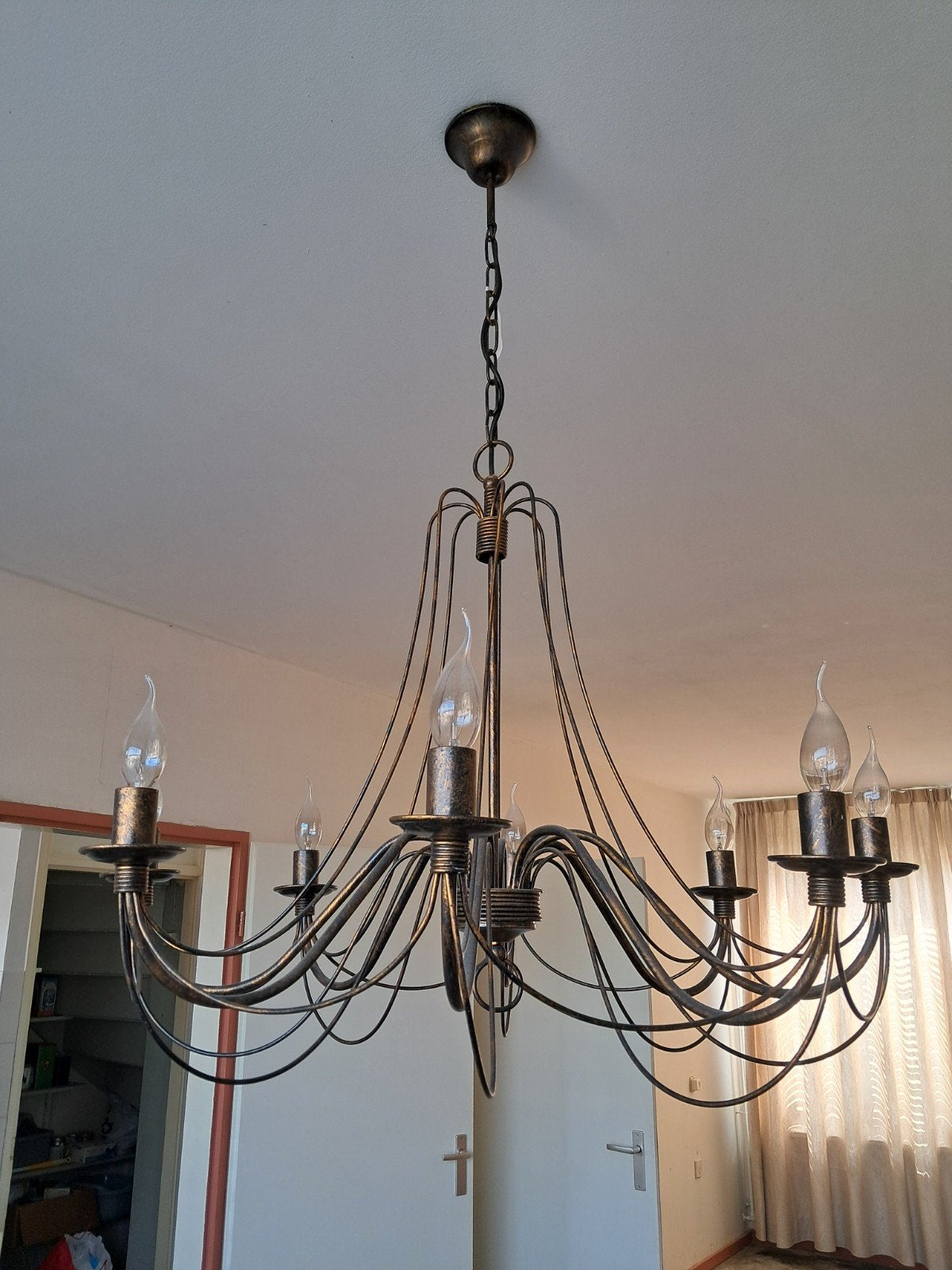 Antieke Kroonluchter met 8 Lichtpunten, Ophalen, Gebruikt, Metaal, Klassiek, Landelijk, Antiek