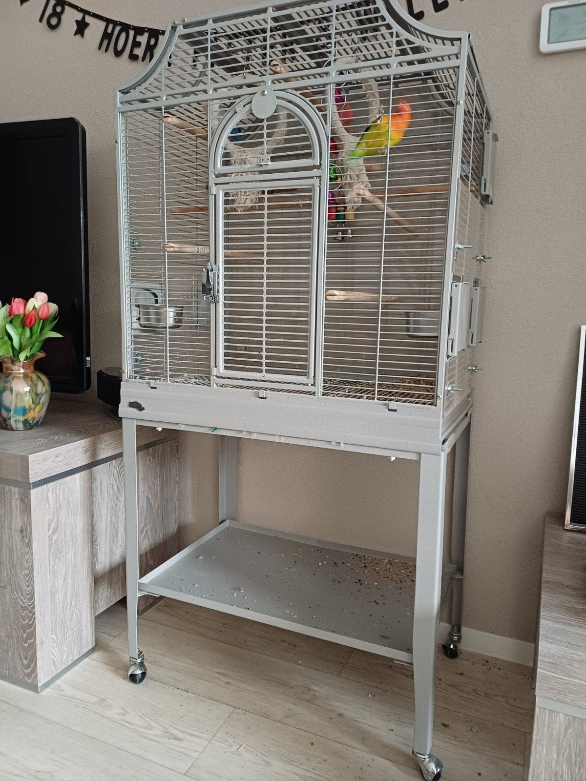 Vogelkooi zonder vogels, Ophalen, Gebruikt, Metaal, Vogelkooi