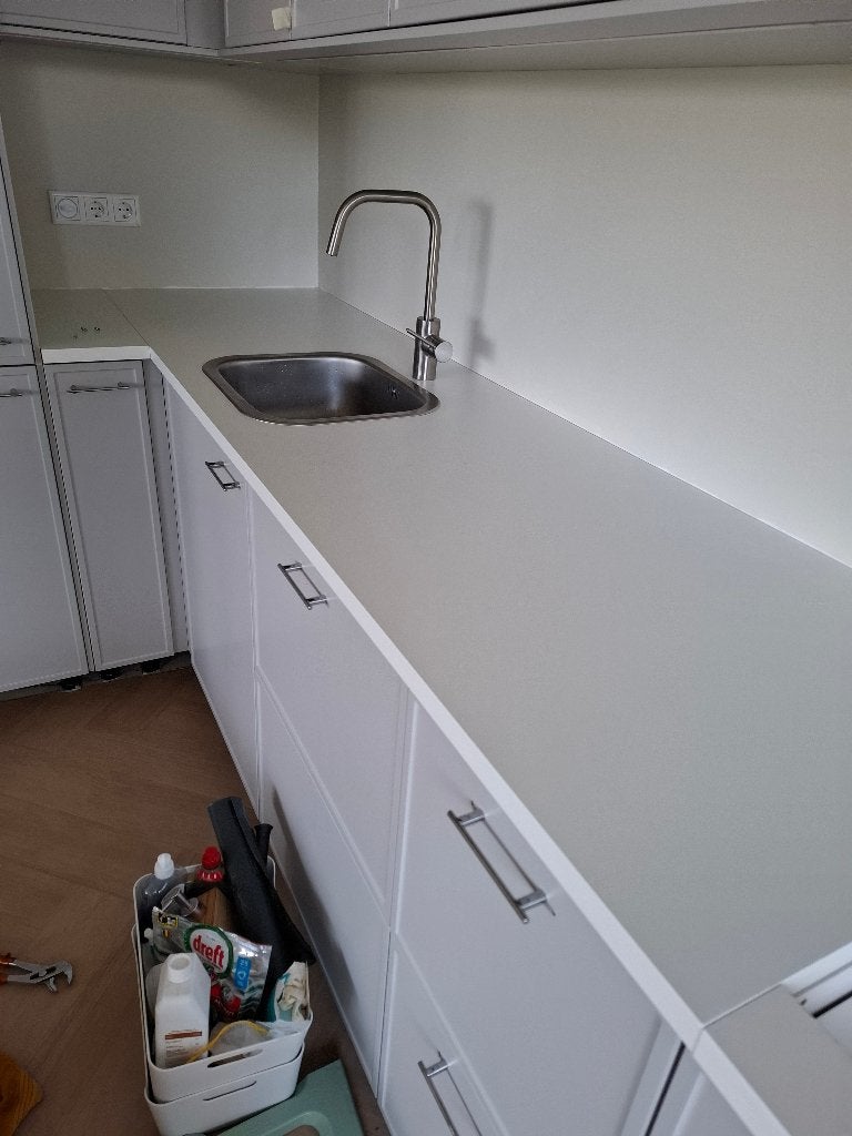 Zgan Keukenwerkblad met spoelbak, 2 maanden gebruikt., Huis en Inrichting, Ophalen, Wit, Zo goed als nieuw, 200 cm of meer