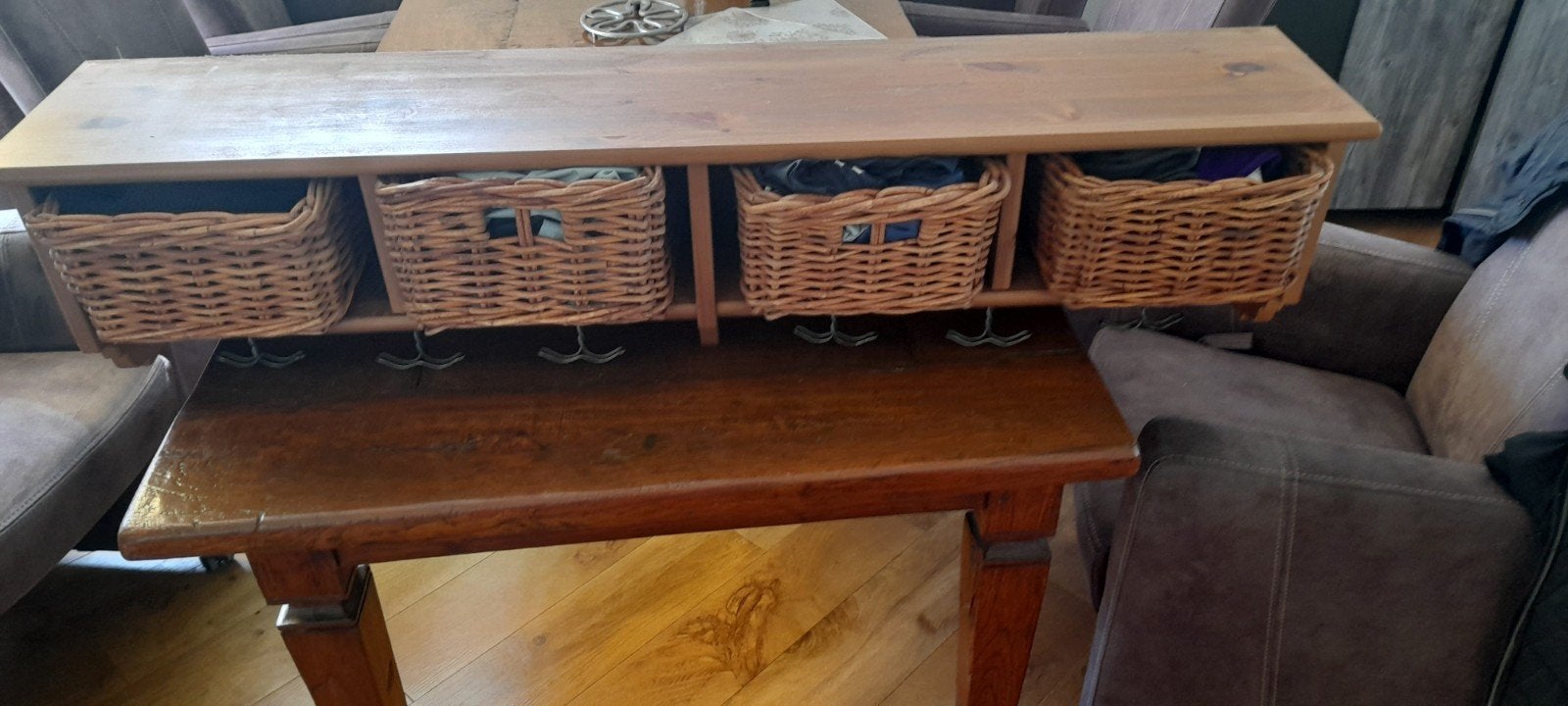 Houten kapstok met rieten manden, Ophalen, Gebruikt