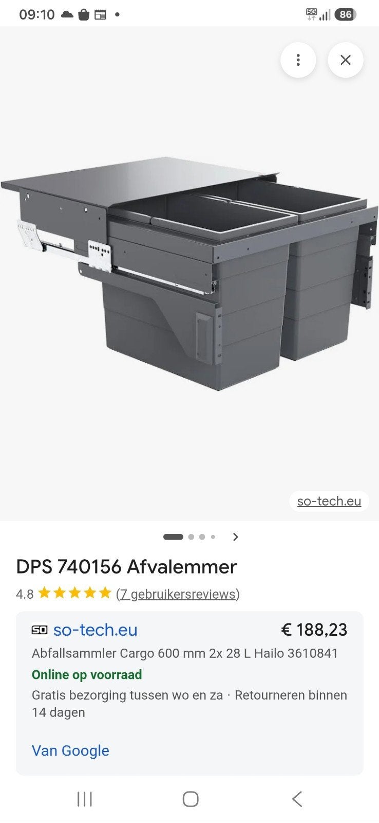afvalemmer, Nieuw, Minder dan 100 cm, 25 tot 50 cm, 50 tot 100 cm