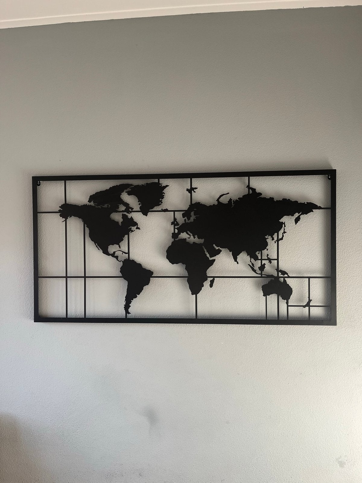 Metalen Wereldkaart Schilderij 120x60 cm, Metaal, Industrieel, Zwart, Nieuw