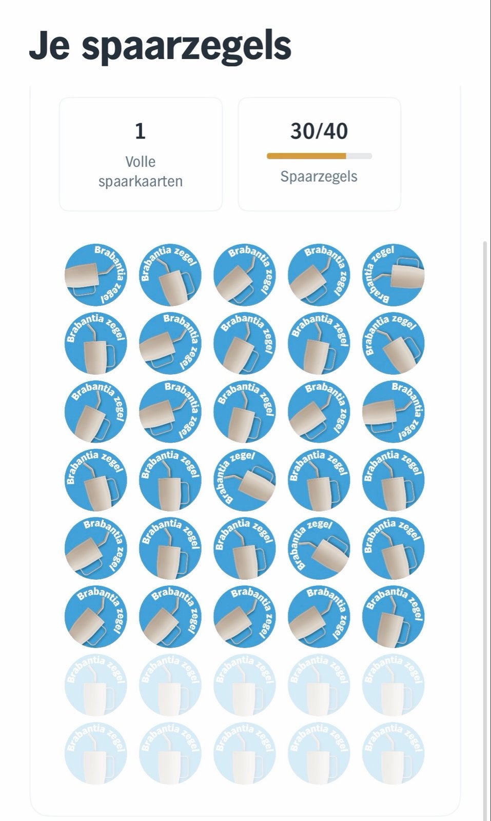 Brabantia spaarzegels 1 volle kaart, 30 losse zegels, Hobby en Vrije tijd, Spaarzegeltjes, Ophalen of Verzenden, Overige soorten