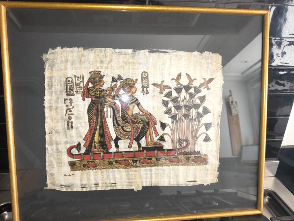 Ingelijst Egyptisch papyrusdoek met certificaat, Ophalen of Verzenden