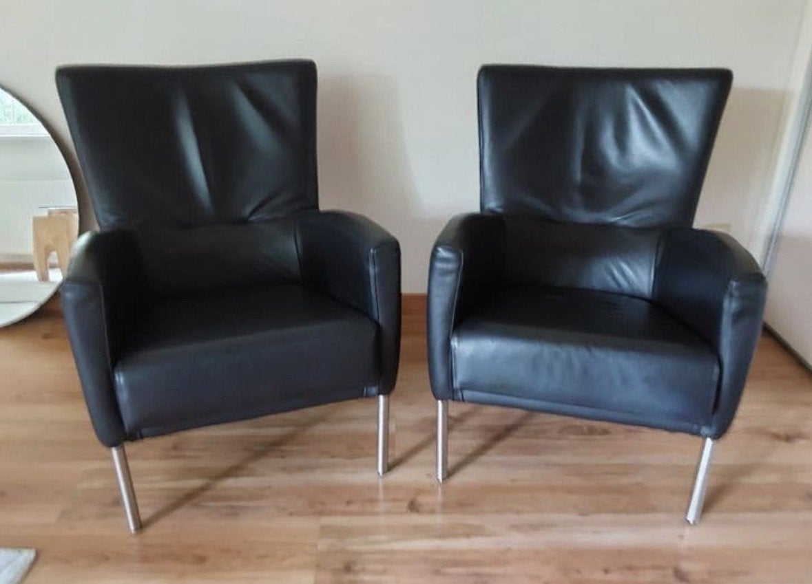 2 Leren Design Zwarte Stoelen Bree's New World, Ophalen, Gebruikt, Twee, Zwart