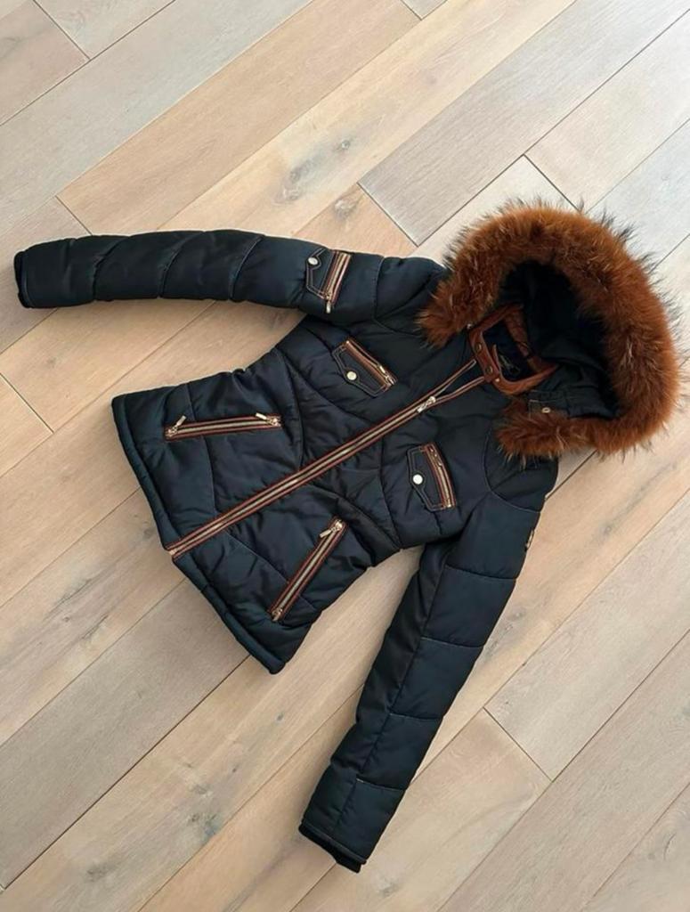 Froccella B123 blauw winterjas maat S/36 cognac bontkraag, Kleding | Dames, Blauw, Nieuw, Ophalen of Verzenden, Maat 36 (S)
