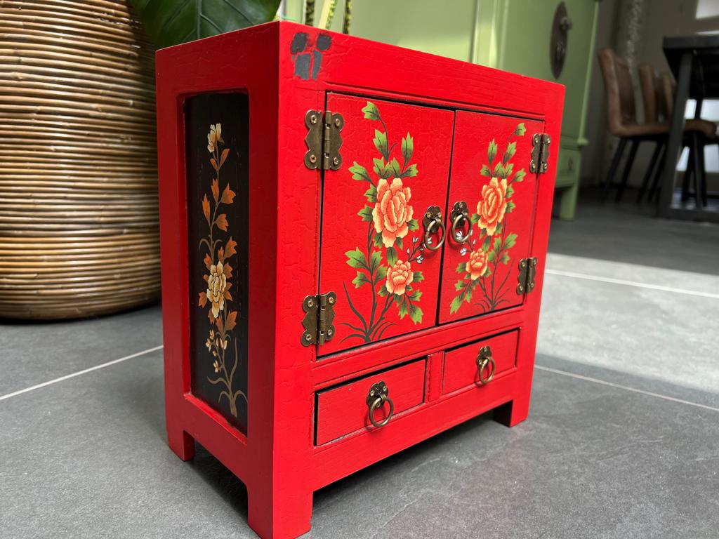 Chinees handgeschilderd kastje sieraden kast chinese, Verburgt Vintage, Gebruikt, Ophalen of Verzenden, https://verburgtvintage.nl/#contact