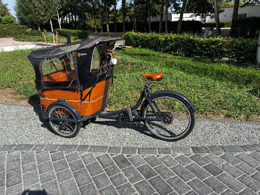 bakfiets Babboe curve 690 km shimano midmotor 500 watt batt, Ophalen, 3 kinderen, Huif, Zo goed als nieuw
