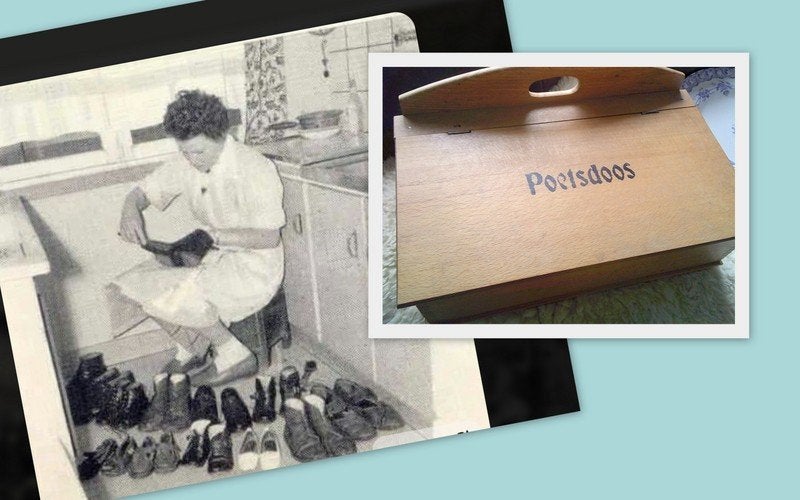 VINTAGE houten poetsdoos met klep schoenenpoets doos, Antiek en Kunst, Ophalen of Verzenden