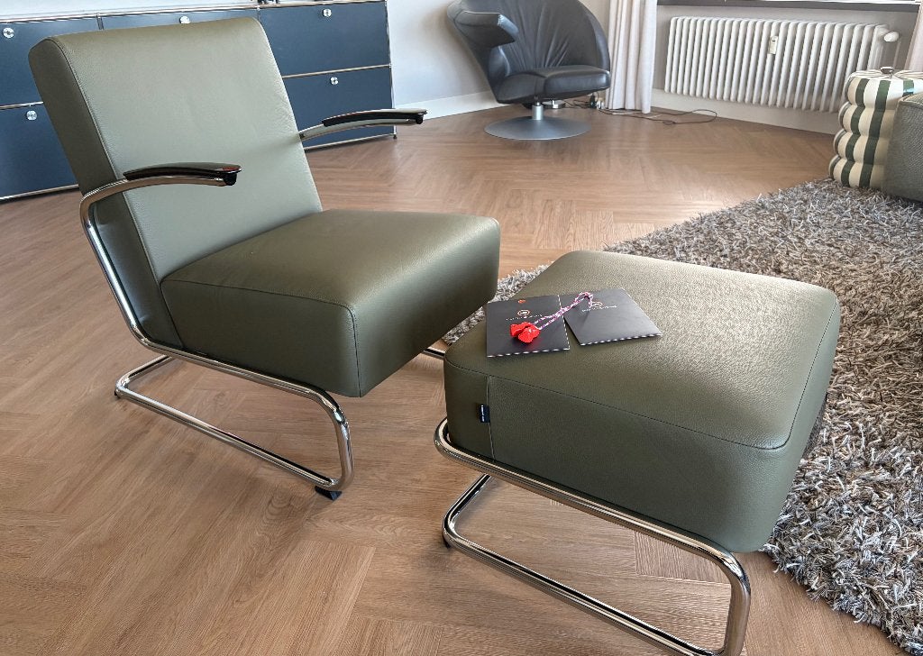 Design fauteuil gispen GC 405 met hocker GT443, Ophalen, Modern design, Nieuw, 50 tot 75 cm