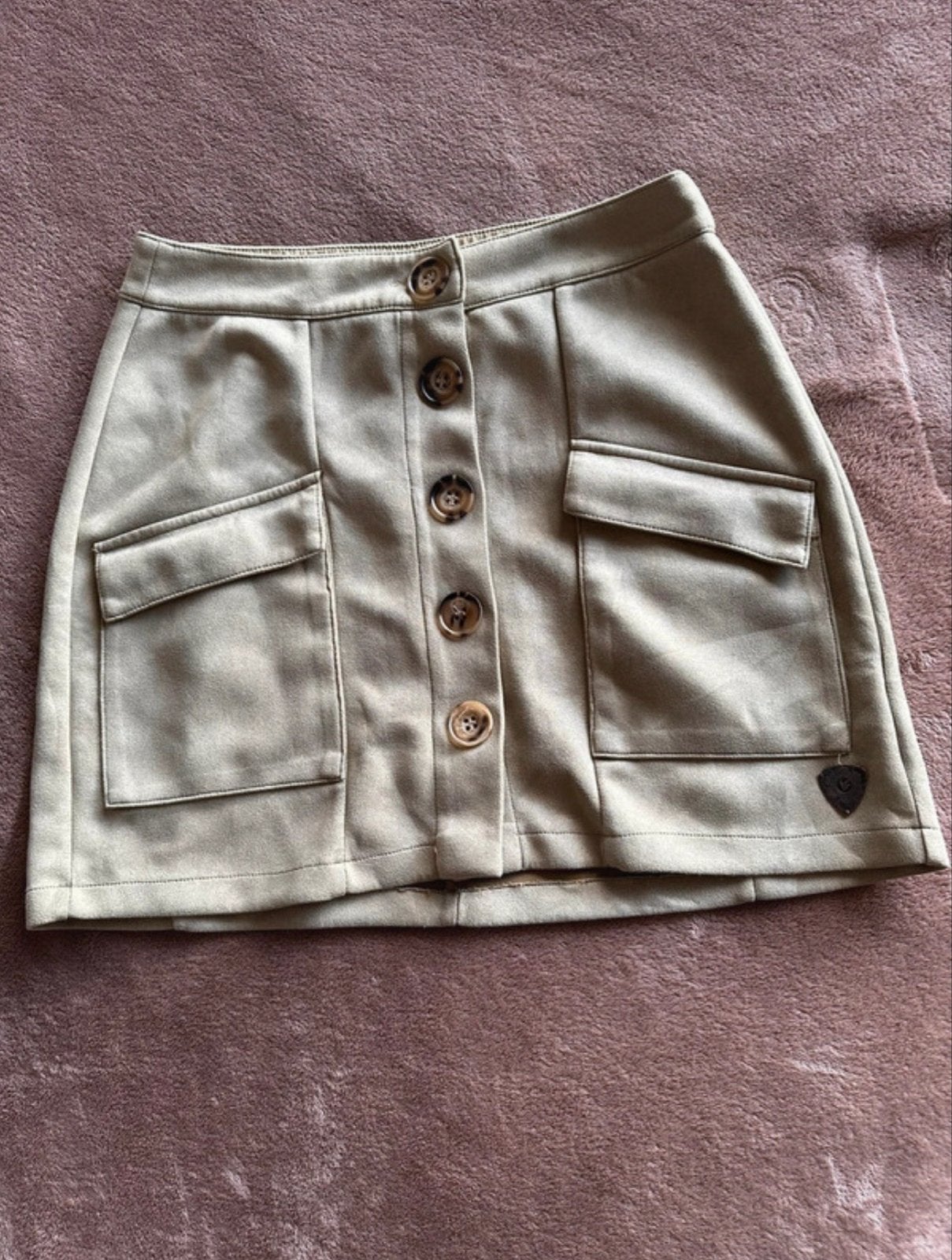 Aiki Keylook Minirokje met Knoopsluiting en Zakken, Beige, Ophalen of Verzenden, Zo goed als nieuw, Maat 36 (S)