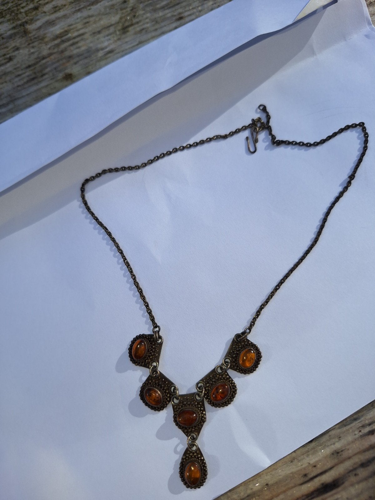 vintage zilveren ketting met barnsteen amber, Ophalen, Gebruikt, Zilver, Zilver