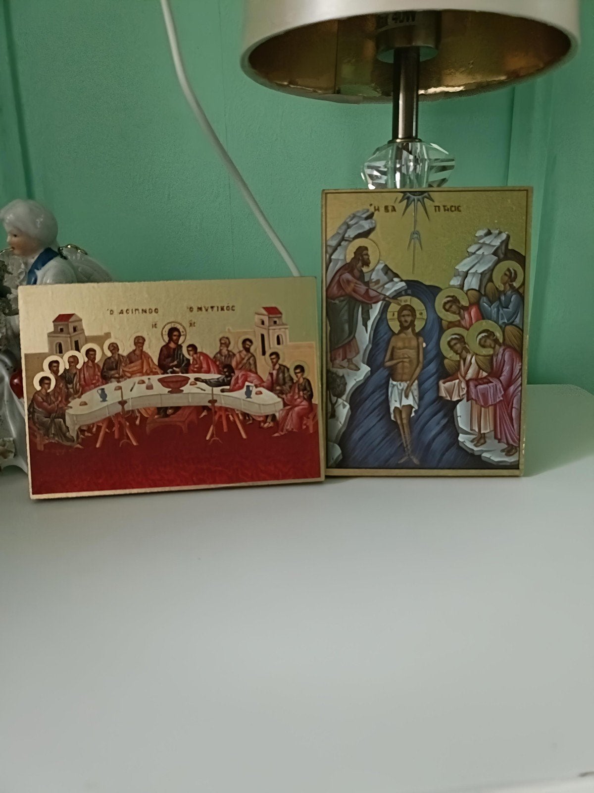 Set van 2 religieuze iconen, Minder dan 20 cm, Ophalen of Verzenden, Wanddecoratie, Hout