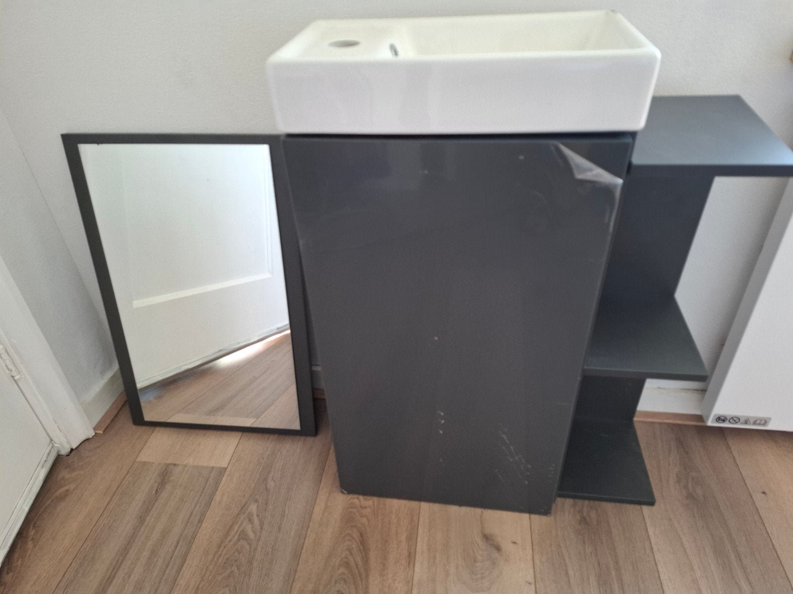 Wastafelmeubel met spiegel en zijkast - Grijs/Wit, Ophalen, 75 cm, Grijs, Zo goed als nieuw