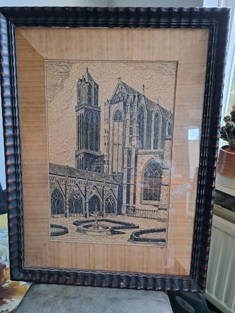 Domtoren en Domkerk met kloostertuin in Utrecht., Antiek en Kunst, Ophalen