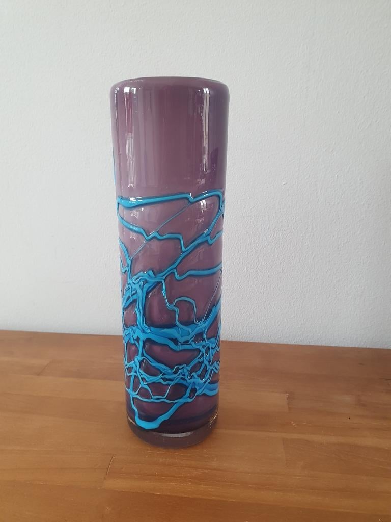 Unieke handgemaakte Simais vaas, jaren '70 - Paars/Turquoise, Ophalen of Verzenden